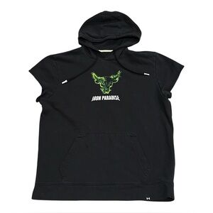 Under Armour Project Rock Black Green Sleeveless Hoodie Gym Sweatshirt Mens L